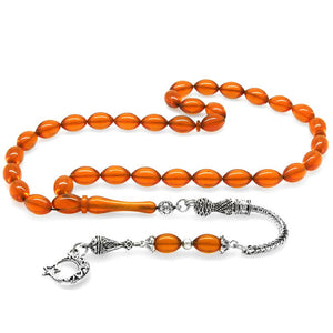 Fire Amber Rosary with Tarnish Resistant Metal Tassels