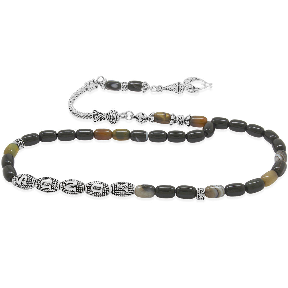 Suleyman Agate Natural Stone Prayer Beads with Tarnish-free Metal Tassels