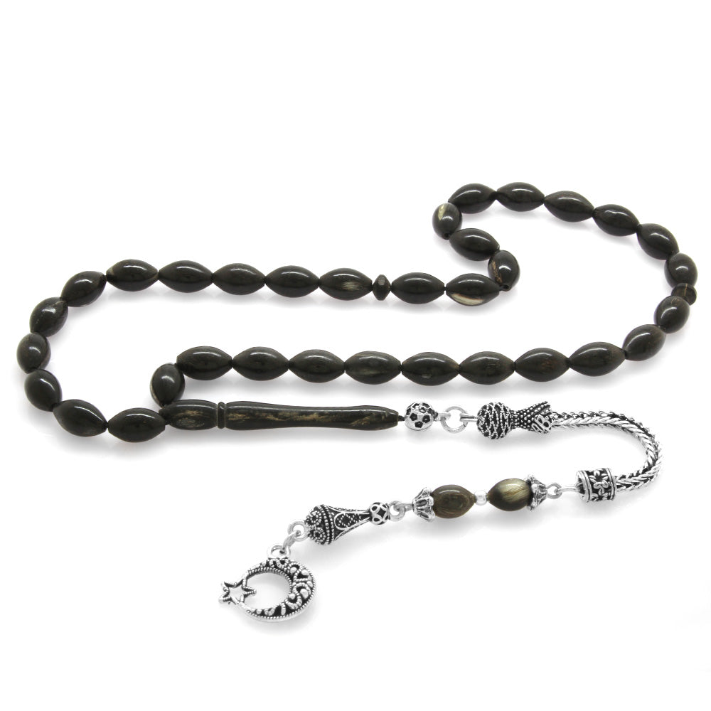 Black Color Ram Horn Prayer Beads with Metal Tassels