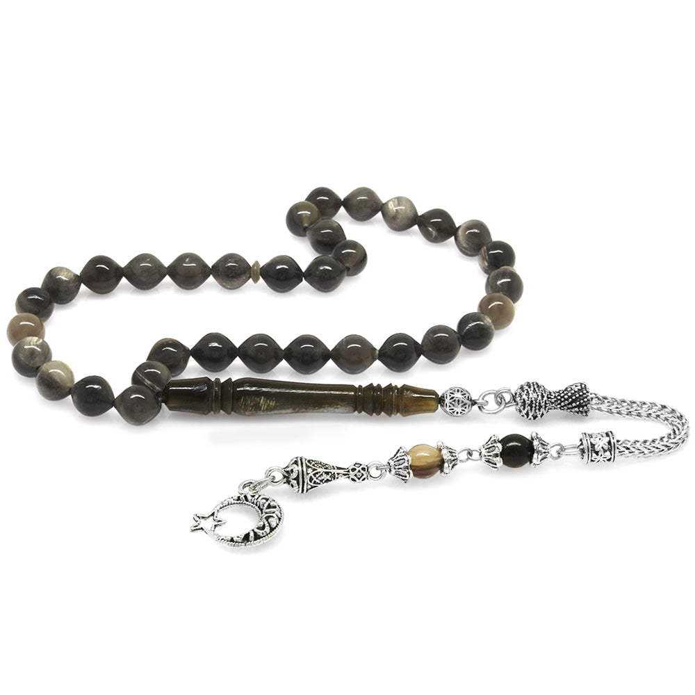 Buffalo Horn Prayer Beads with Tarnish Resistant Metal Tassels