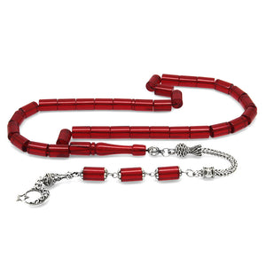  Red Fire Amber Rosary with Tarnish Resistant Metal Tassels