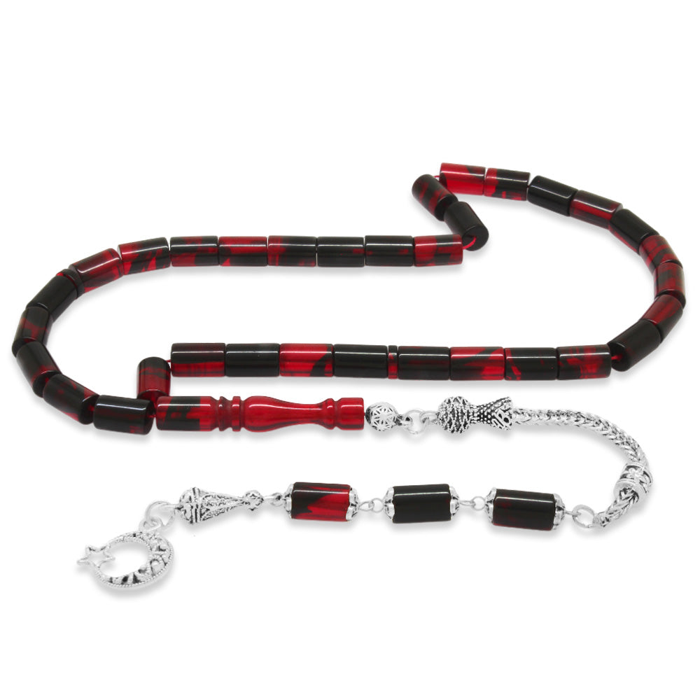 Red-Black Amber Rosary with Tarnish Resistant Tassels