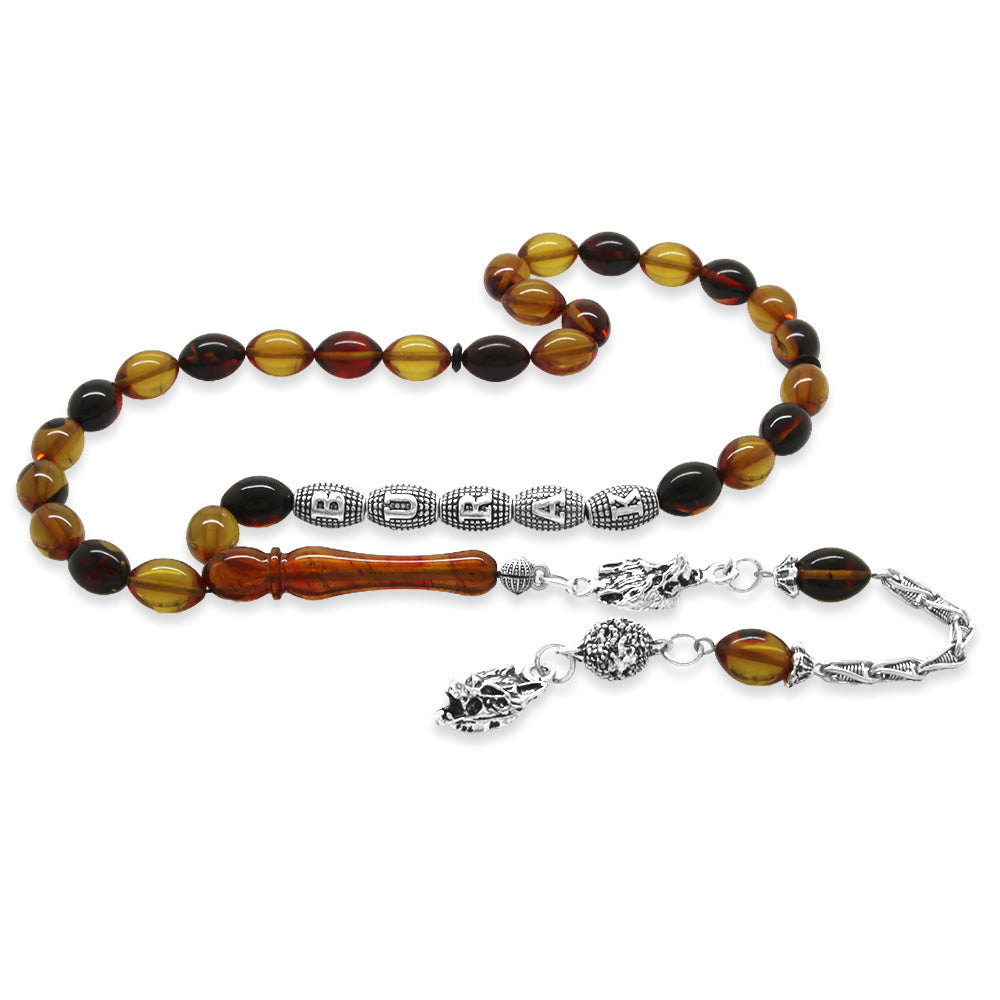  Fire Amber Rosary with Anti-tarnish Metal Tassel Personalized Name Written
