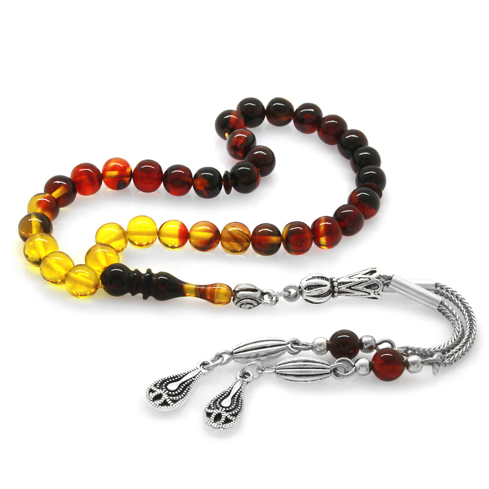 Wrist Length Bala-Black Amber Rosary with Metal Tassels