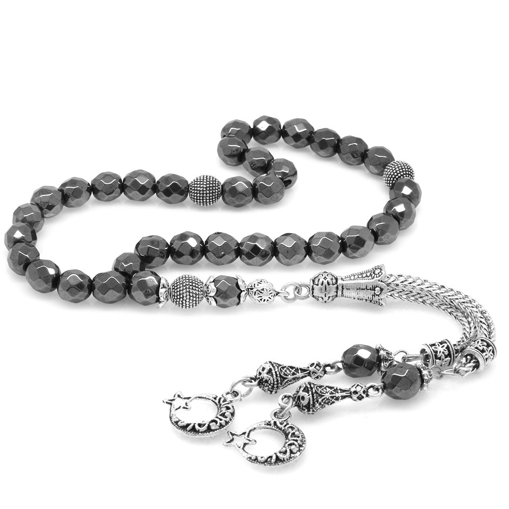 Hematite Natural Stone Prayer Beads with Metal Tassels