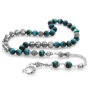 Turquoise Tiger's Eye Natural Stone Prayer Beads with Name Written