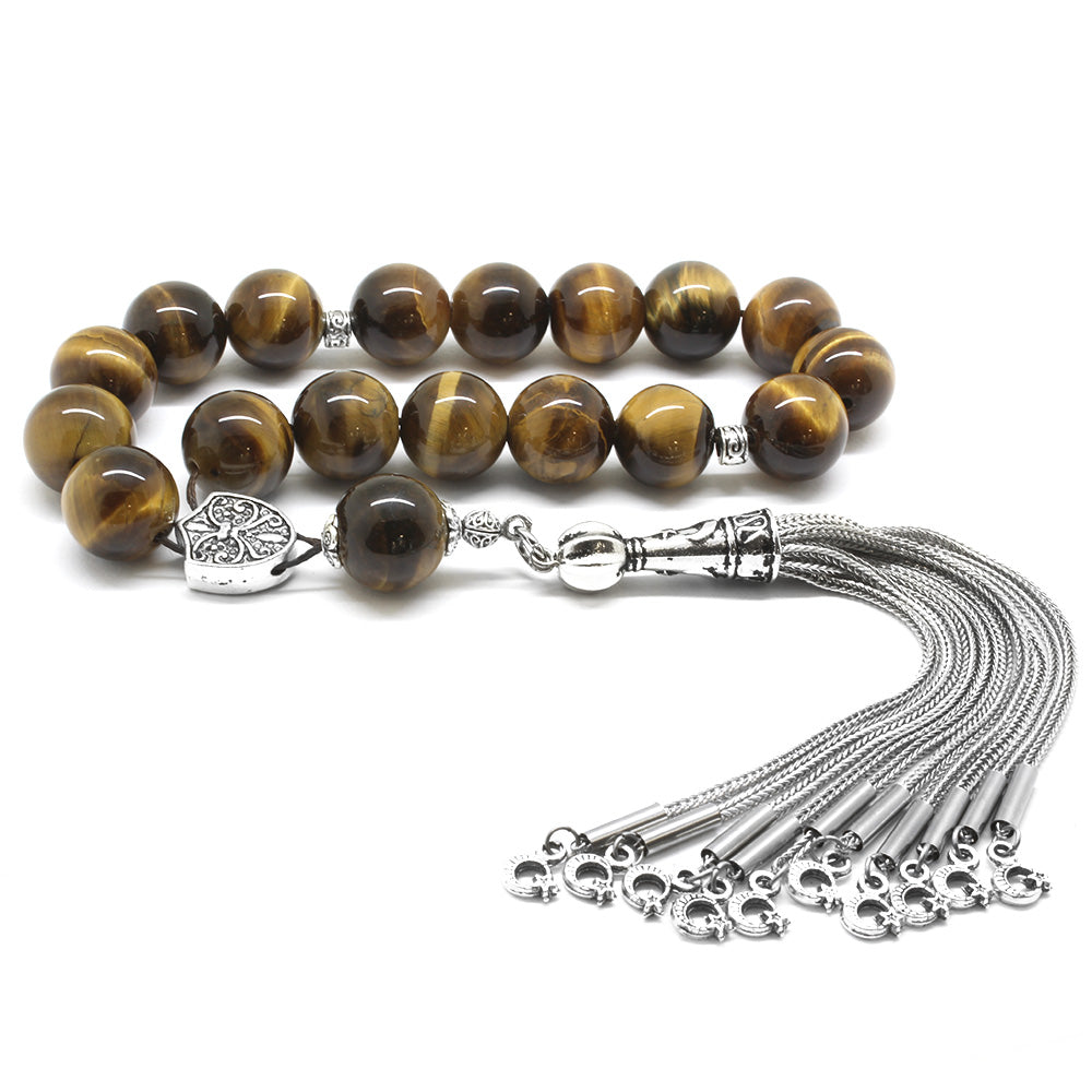 Tiger Eye Efe Stone Rosary with Tarnish Resistant Metal Tassels