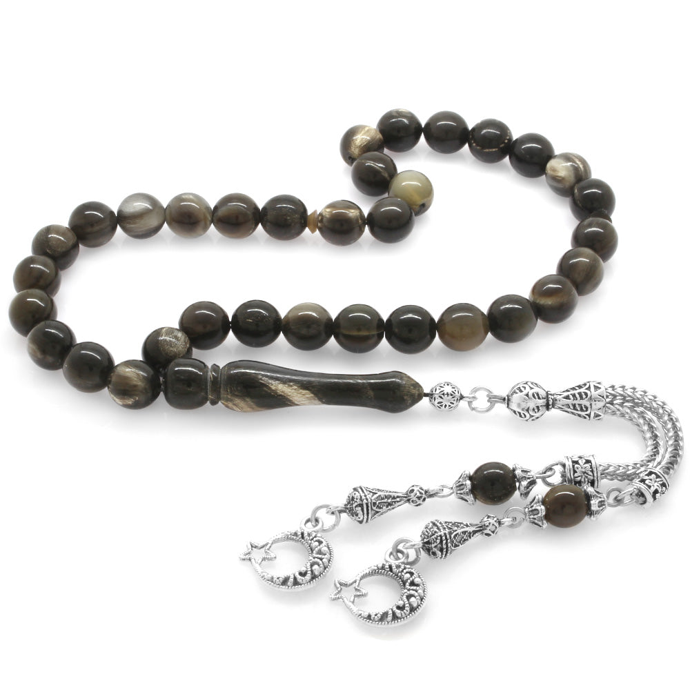 Dark Color Buffalo Horn Prayer Beads with Metal Tassels