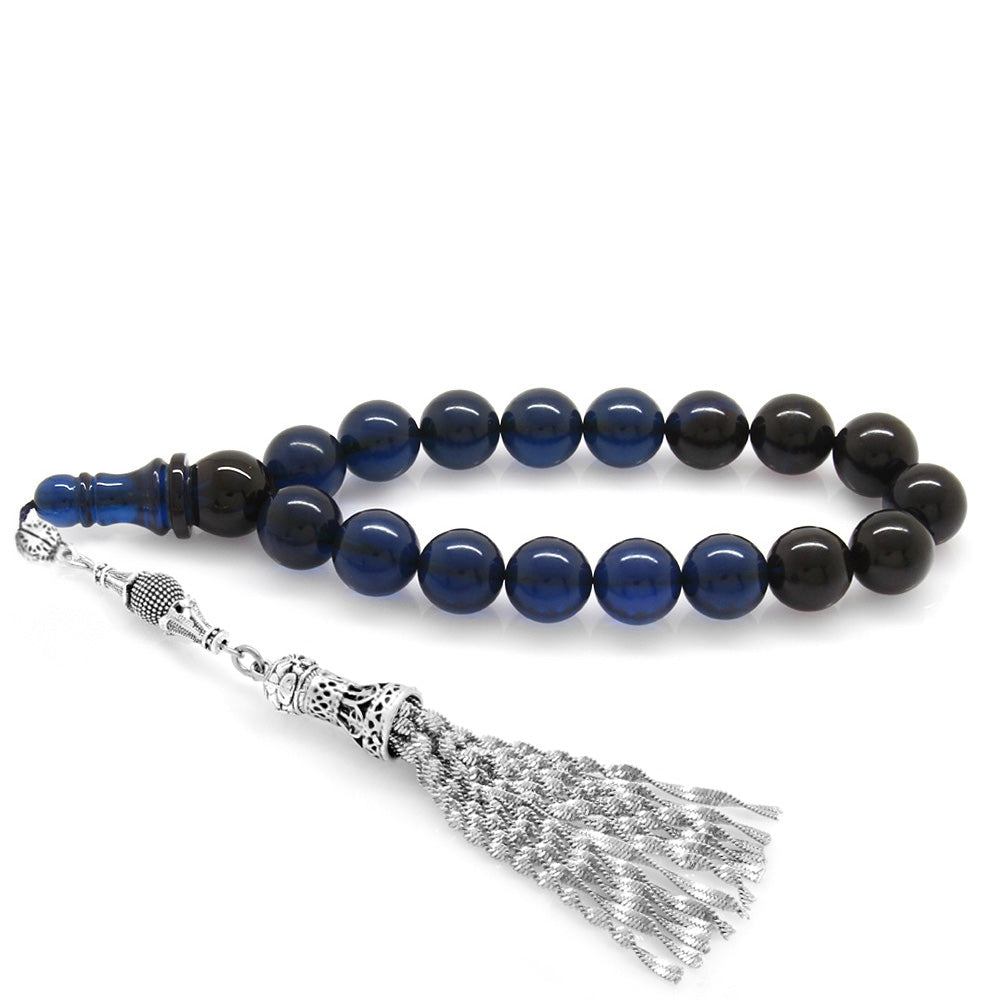 Blue-Black Amber Efe Tasbih with Metal Tassels