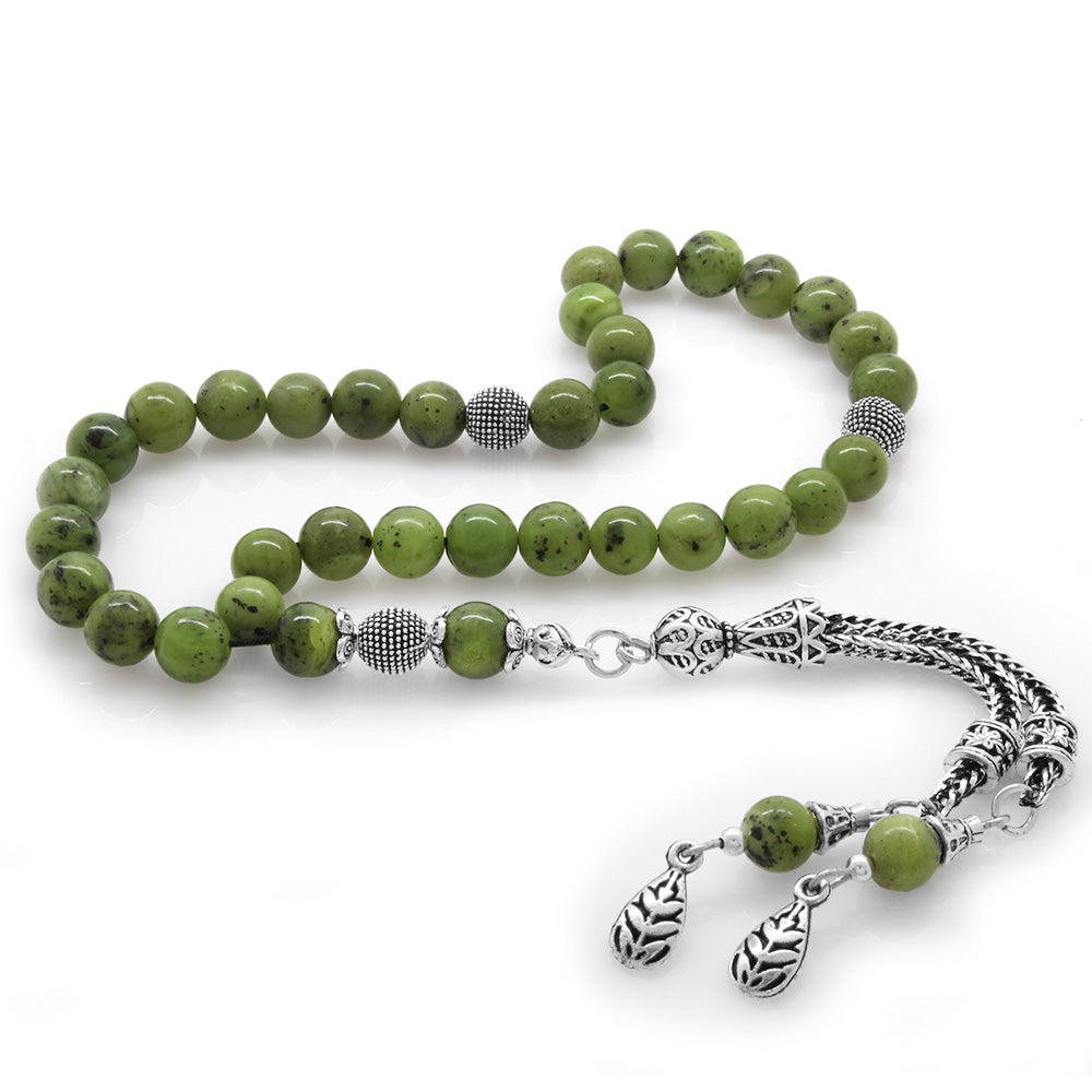 Jade Natural Stone Prayer Beads with Tarnish-Free Tassels