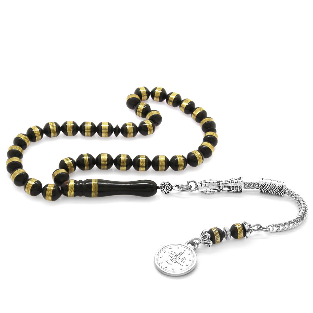 Brass Spiral Cylinder Cut Baked Kuka Prayer Beads with Tarnish Resistant Metal Tassels
