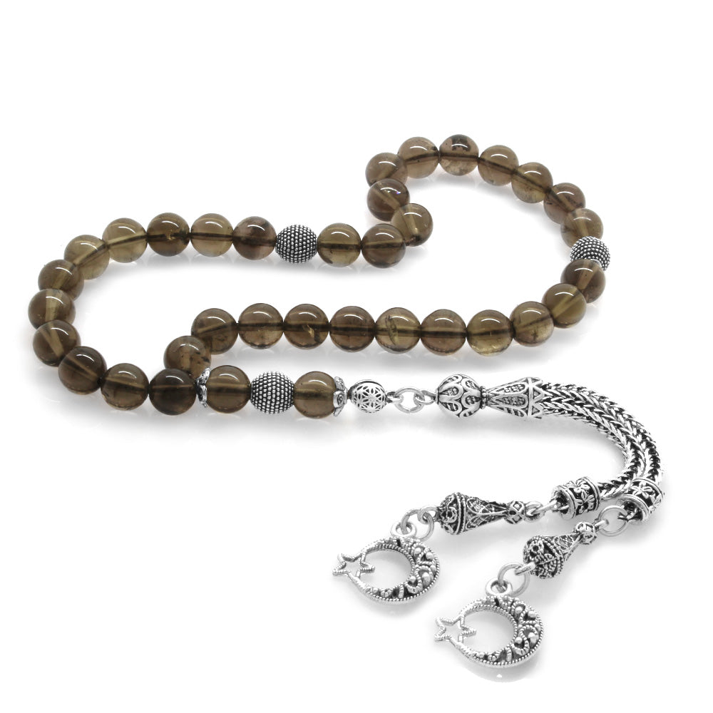 Sphere Cut Quartz Natural Stone Prayer Beads with Tarnish-Free Metal Tassels