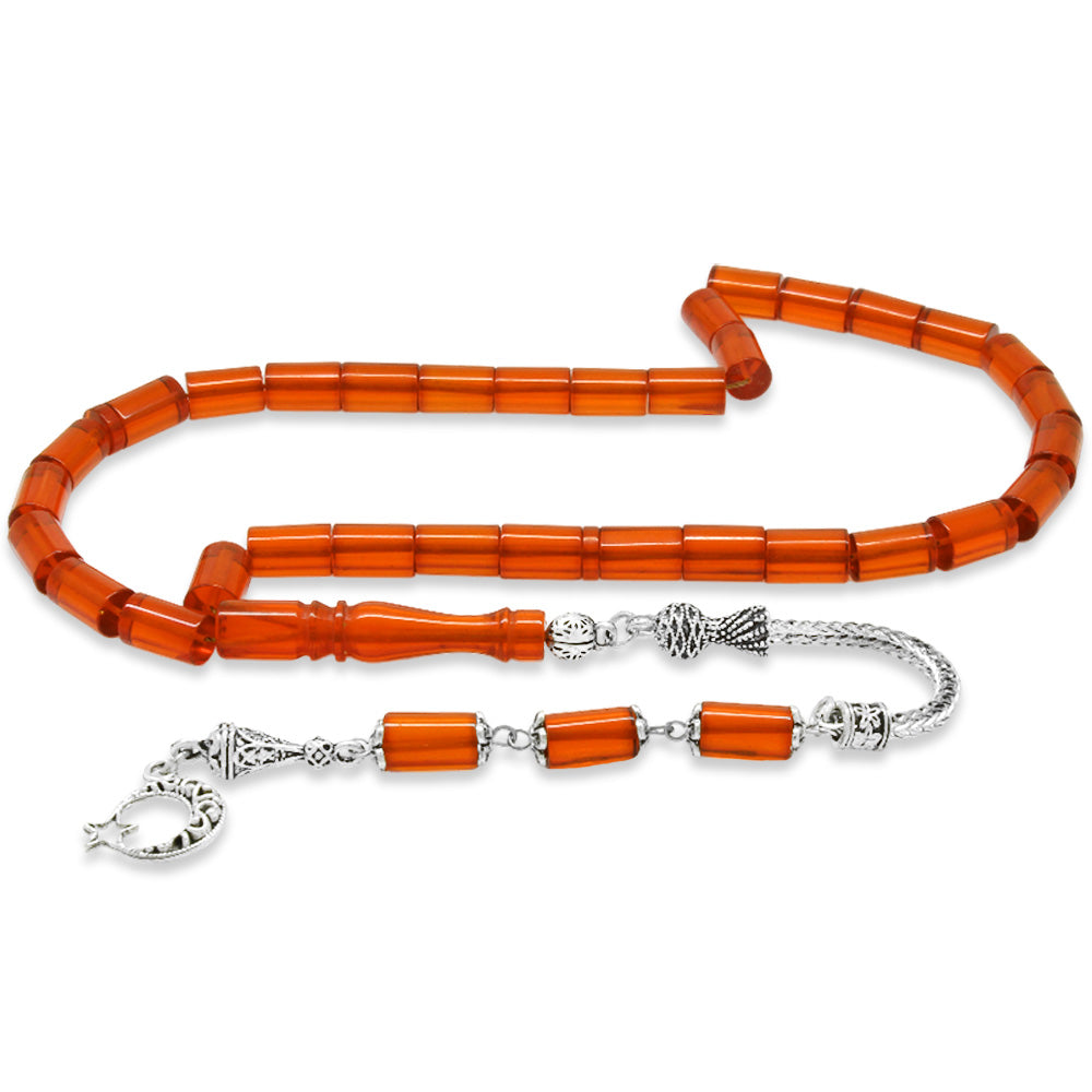 Red Amber Rosary with Tarnish Resistant Tassels
