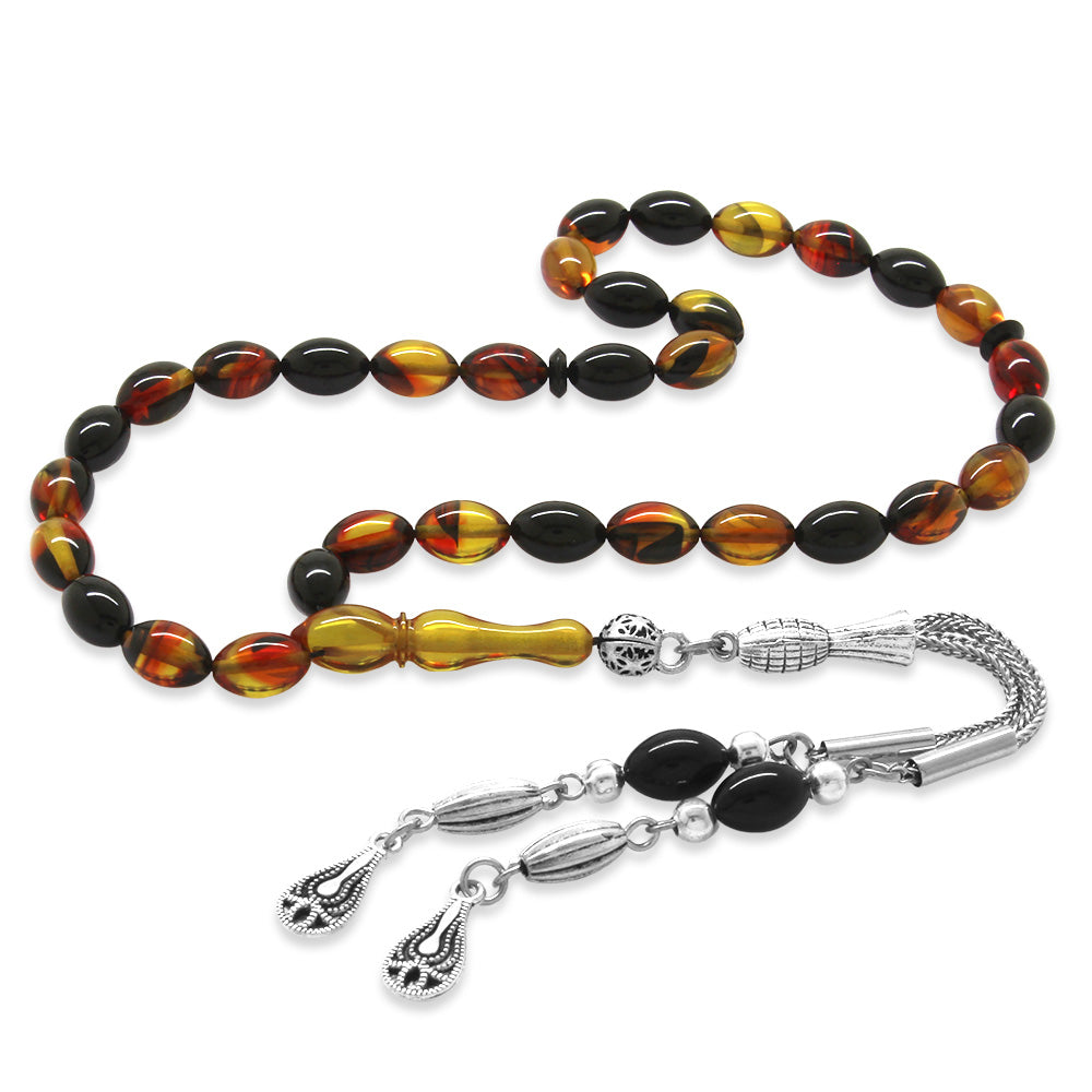 Metal Tassel Wrist Length Bala-Red Fire Amber Rosary