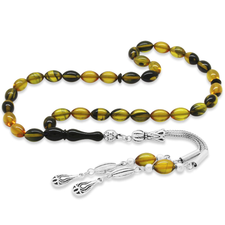 Tarnish Resistant Metal Water Drop Tassel Barley Cut Wrist Length Yellow-Black Fire Amber Rosary