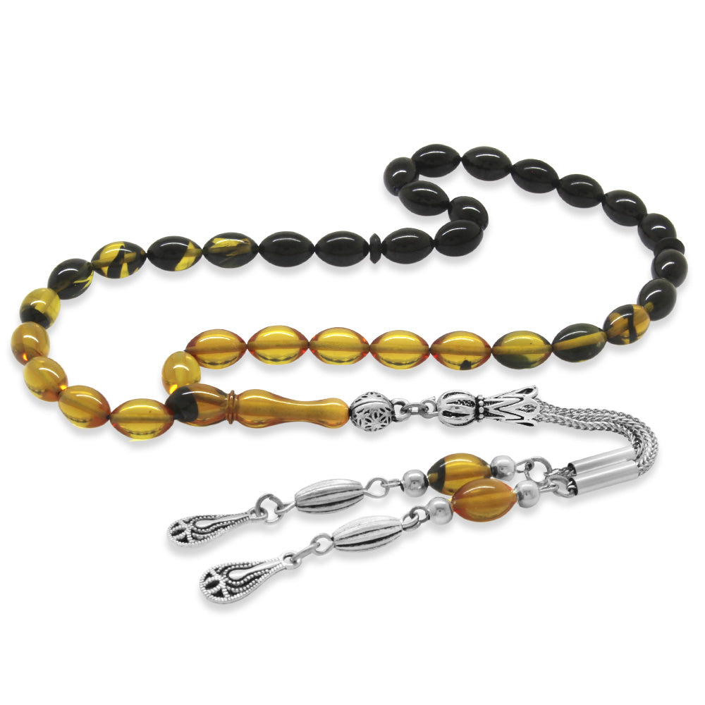 Metal Tassel Wrist Length Yellow-Black Amber Rosary