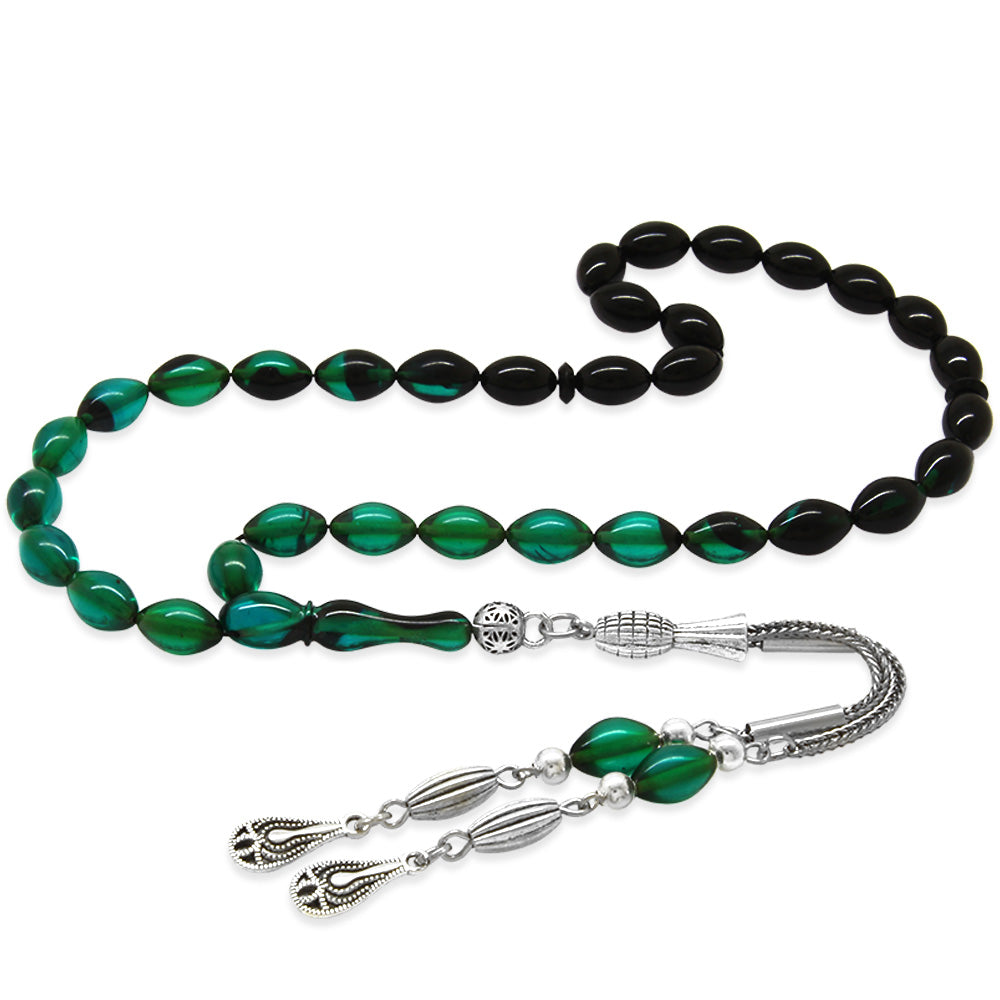 Metal Tassel Wrist Length Turquoise-Black Amber Rosary