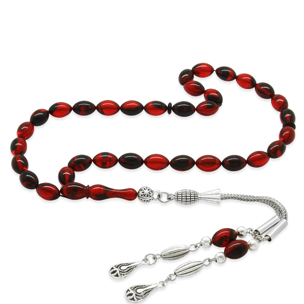 Metal Tassel Wrist Length Red-Black Fire Amber Rosary