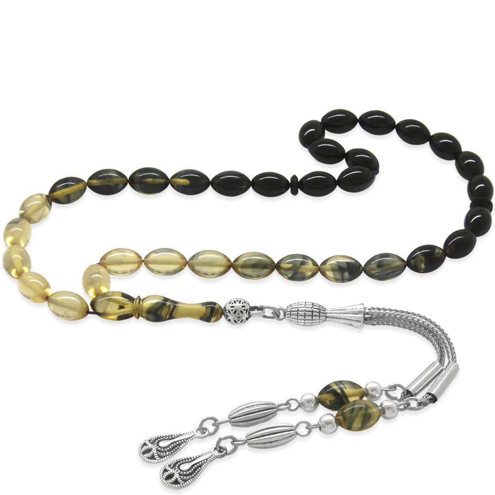 Metal Tassel Wrist Length White-Black Fire Amber Rosary