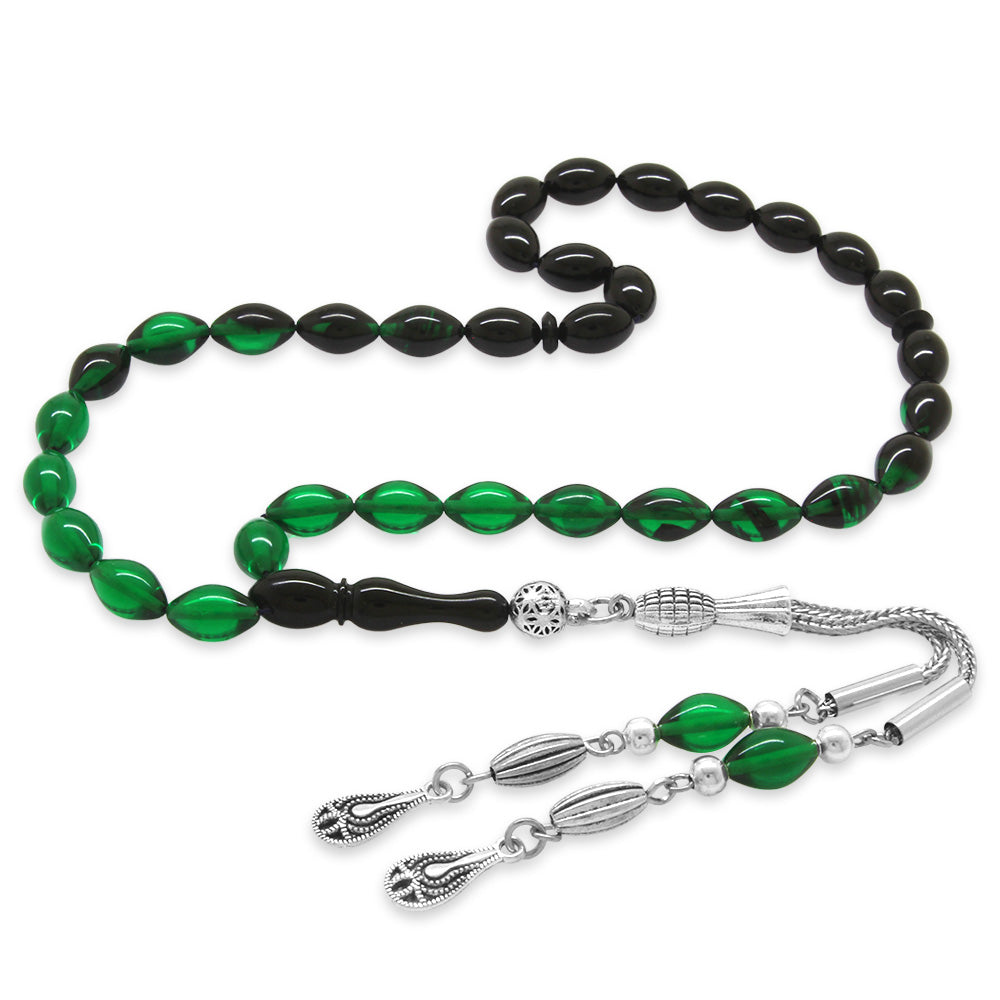 Metal Tassel Wrist Length Green-Black Fire Amber Rosary