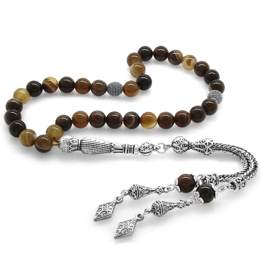 Madagascar Agate Stone Rosary with Resistant Metal Tassels