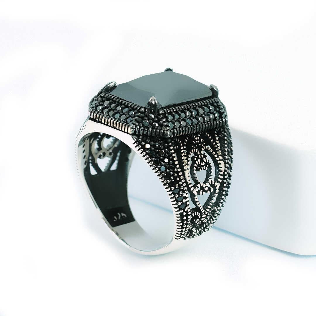 Ve Tesbih Men Ring with Zircon Stone 4