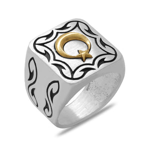 Star and Crescent Special 925 Sterling Silver Men's Ring