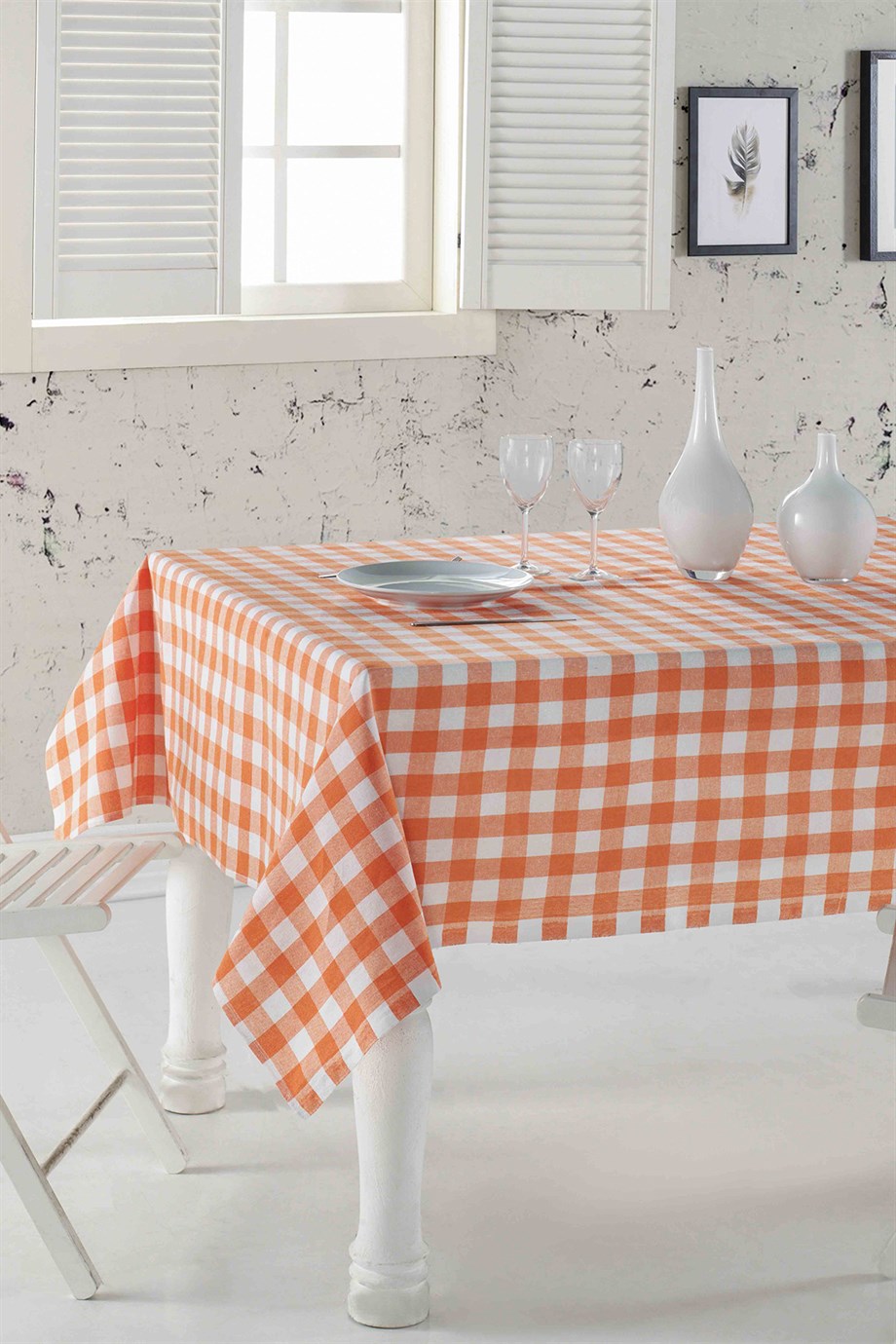 DENIZLI CONCEPT Checkered Tablecloth Orange