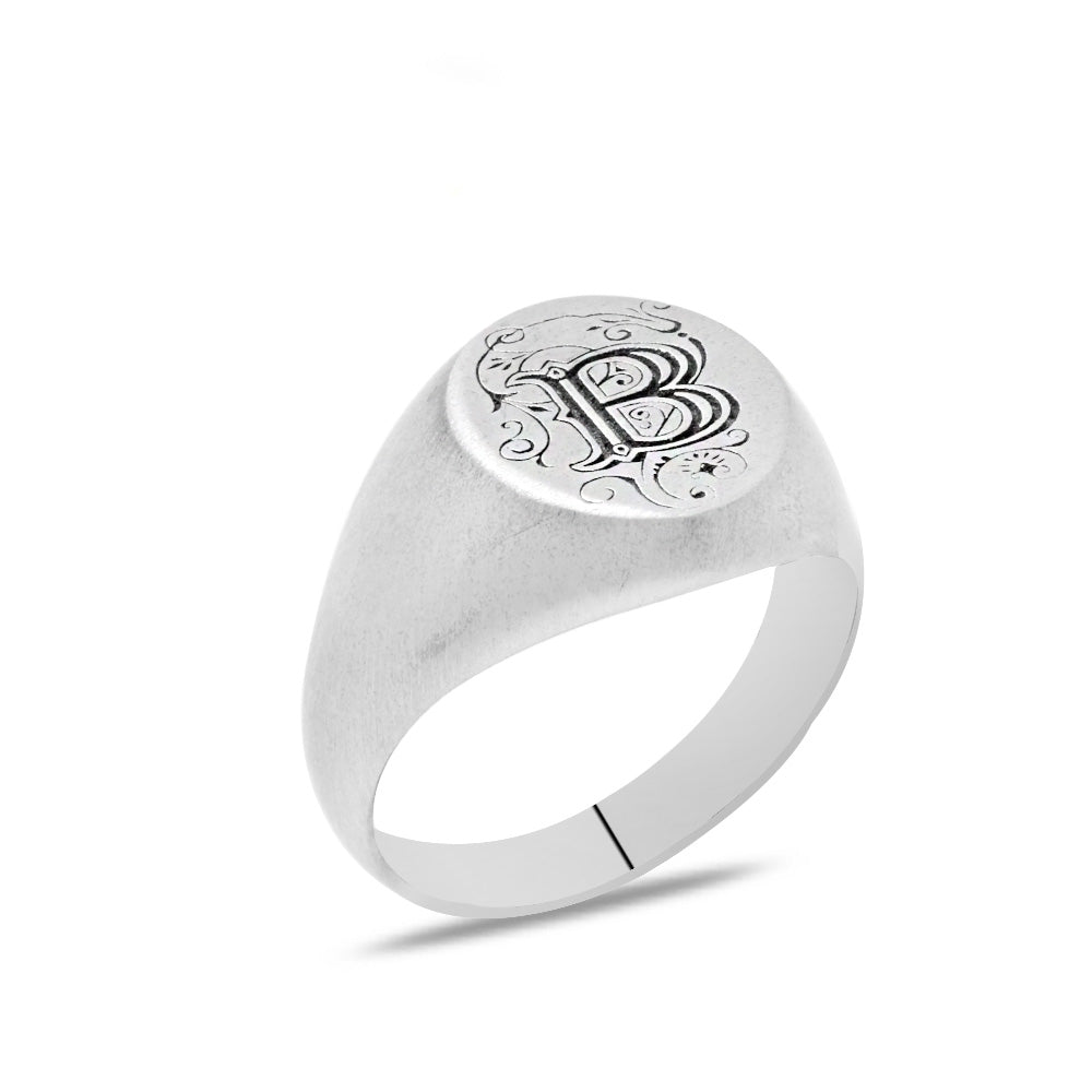  Personalized Letter Inscribed Design 925 Sterling Silver Men's Ring