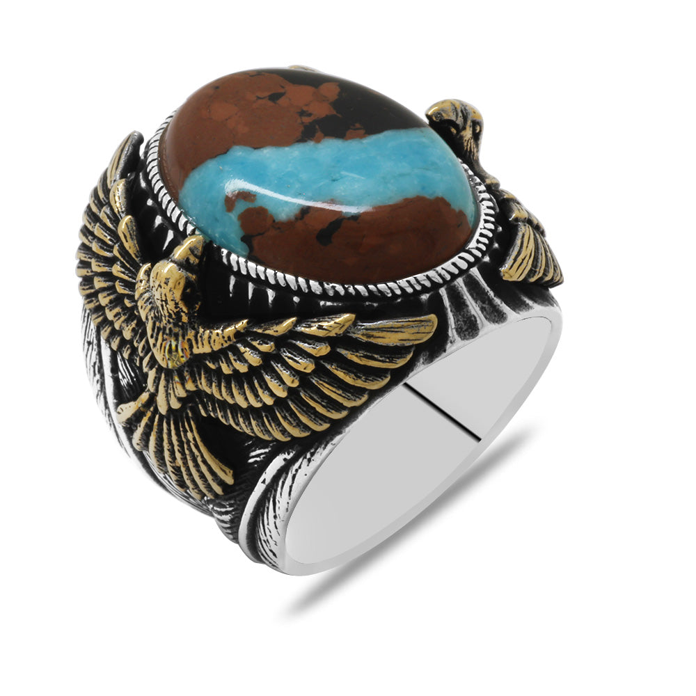 Eagle Design Natural Arizona Turquoise Stone 925 Sterling Silver Men's Ring