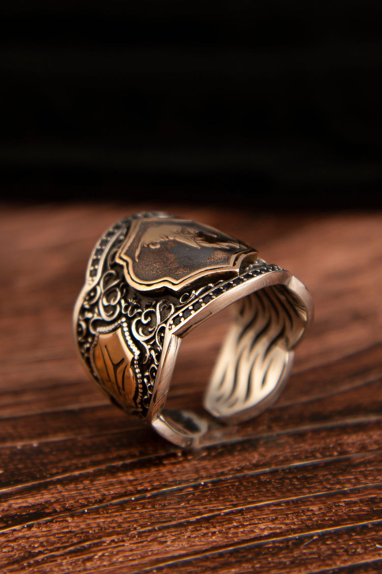 Ve Tesbih Silver Men's Ring with Eagle Zihgir Model 2