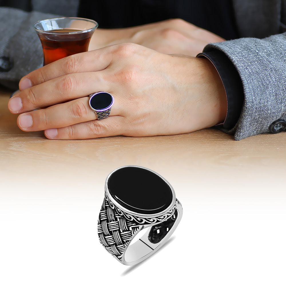 925 Sterling Silver Men's Ring with Black Onyx Stone