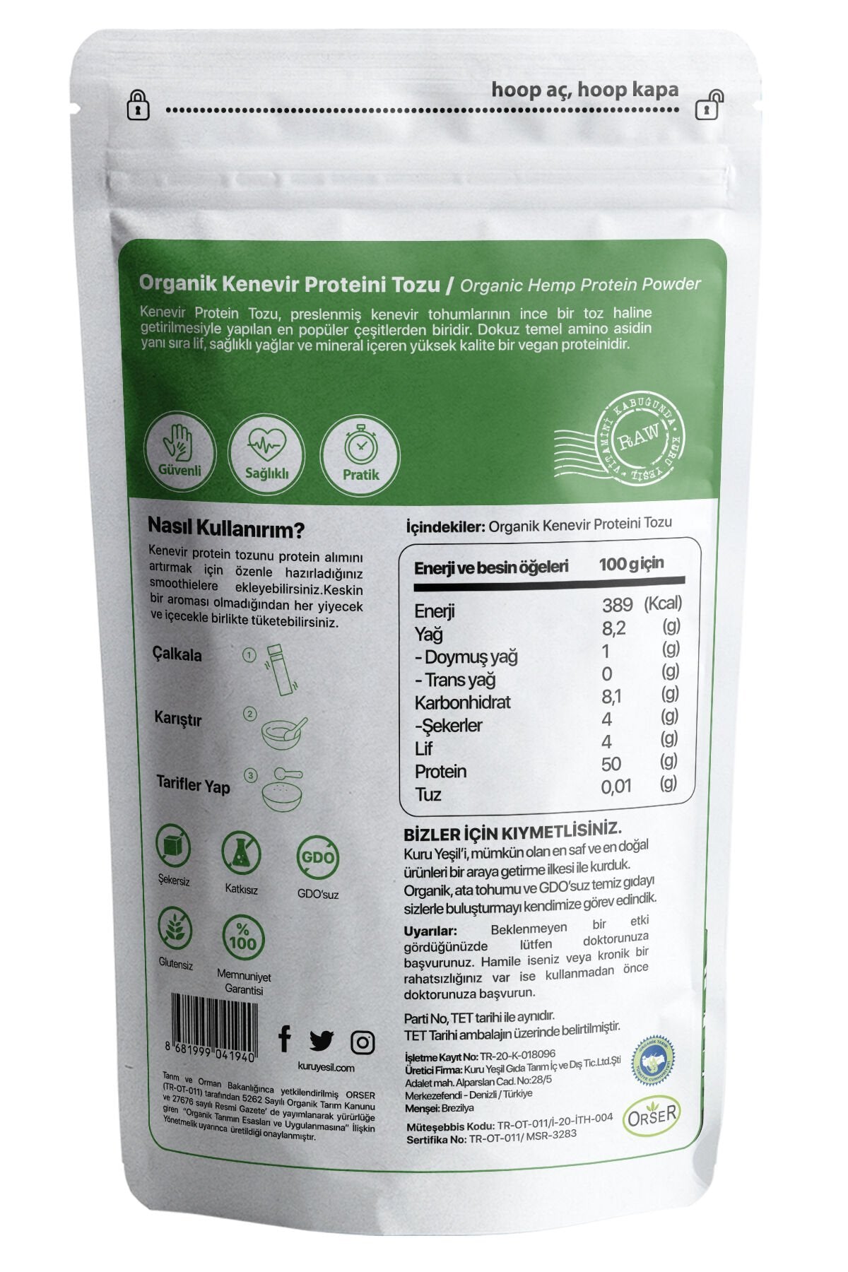kuru yeşil hemp protein powder 100g 2