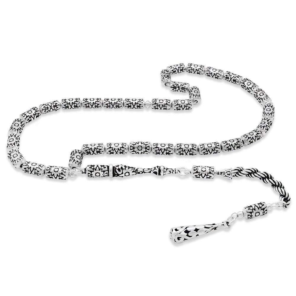 925 Sterling Silver Rosary with Cut Rope Chain