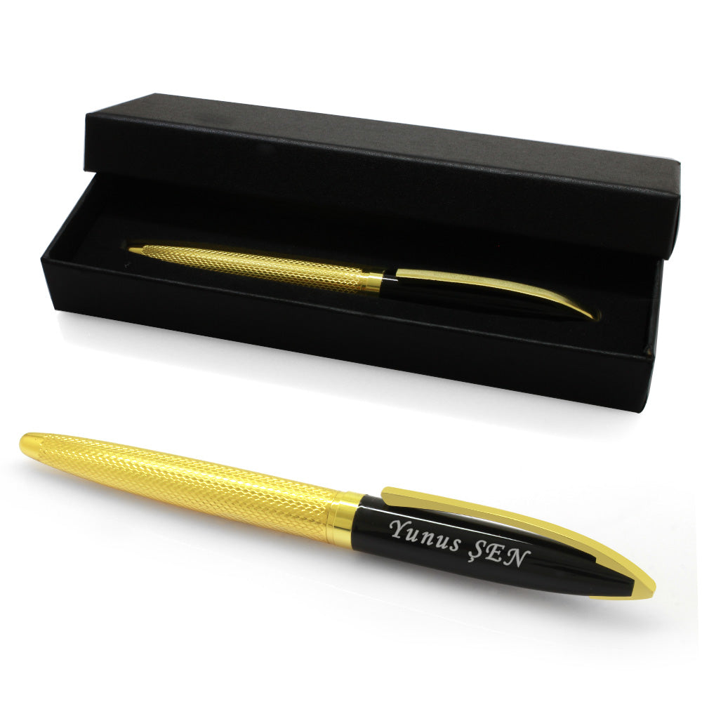 Yellow-Black Color Roller Ballpoint Pen with Personalized Name Written