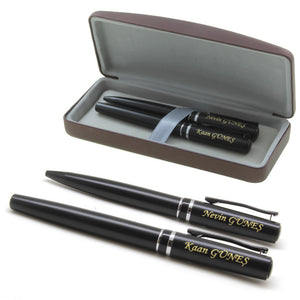 Personalized Roller & Ballpoint Pen Set (Black)