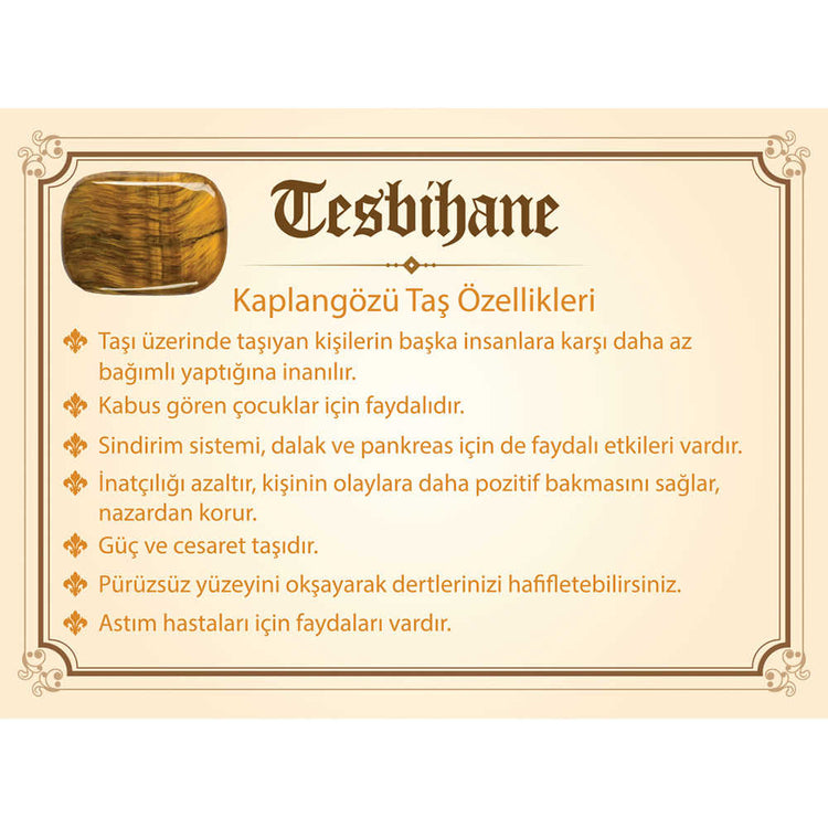 Tesbihane Tiger Eye Rosary with Tarnish Resistant Tassels-3