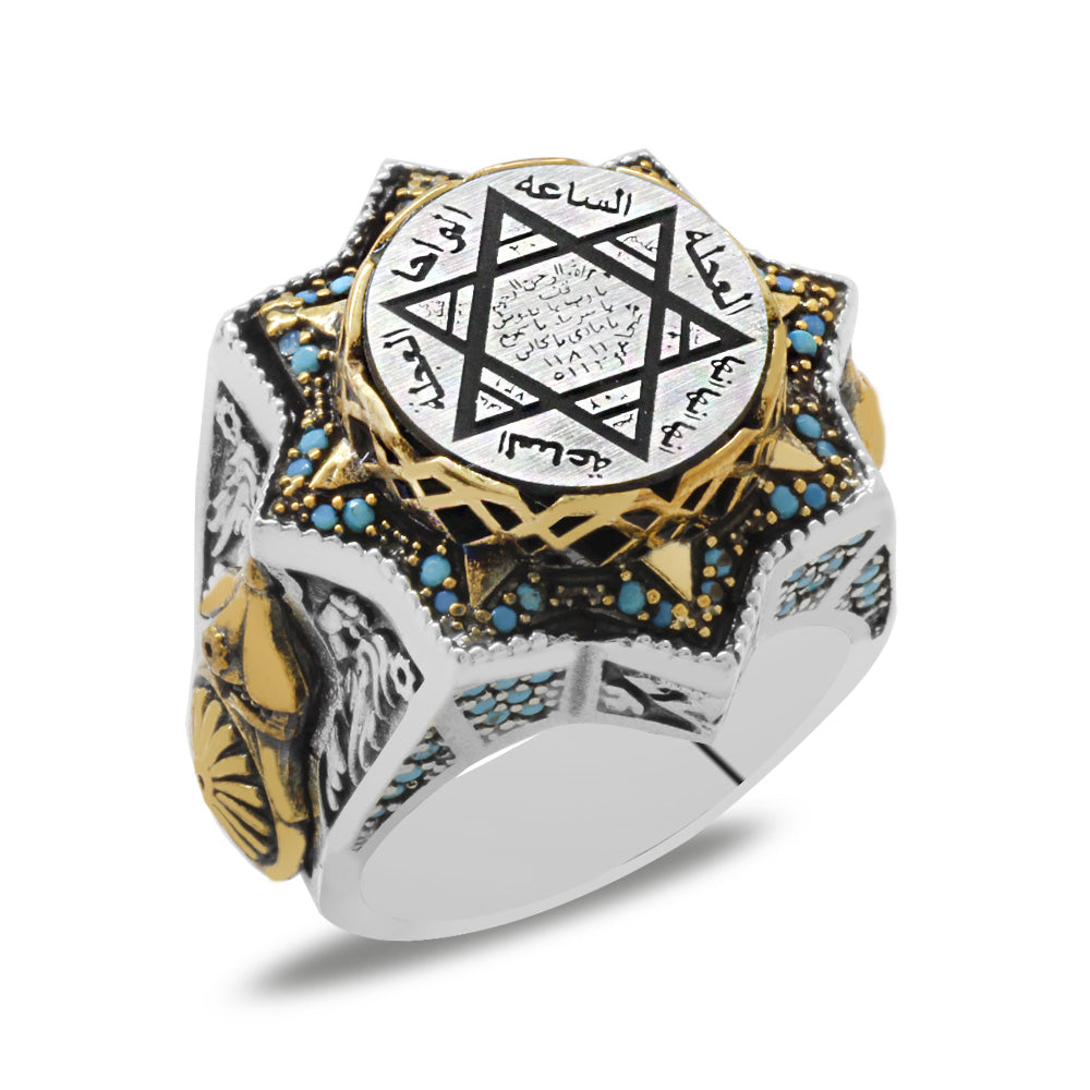 Star Design Silver Men Ring with Seal of Solomon Engraved