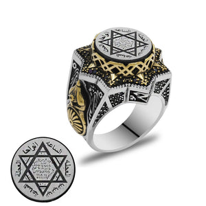 Star Design 925 Sterling Silver Men's Ring with Seal of Solomon 