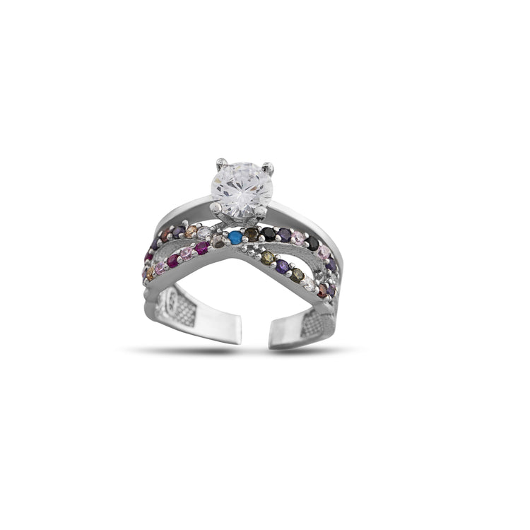 Multicolor Zircon Stone Infinity  Silver Women's Solitaire Ring