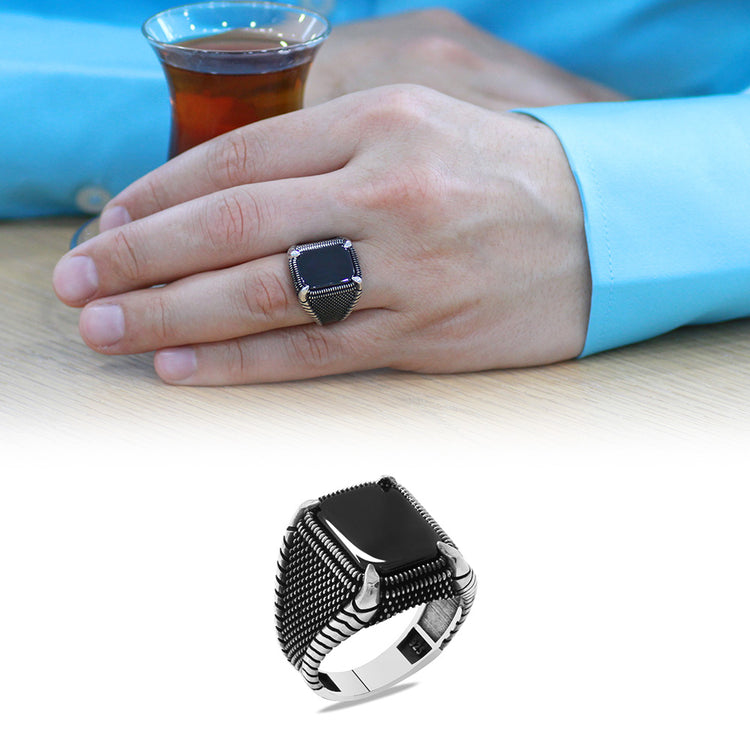 925 Sterling Silver Men's Ring with Black Onyx Stone