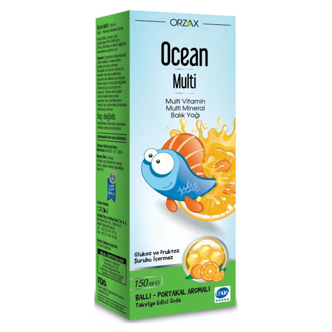 Orzax Multi Fish Oil Honey Orange Flavored Syrup 150ml