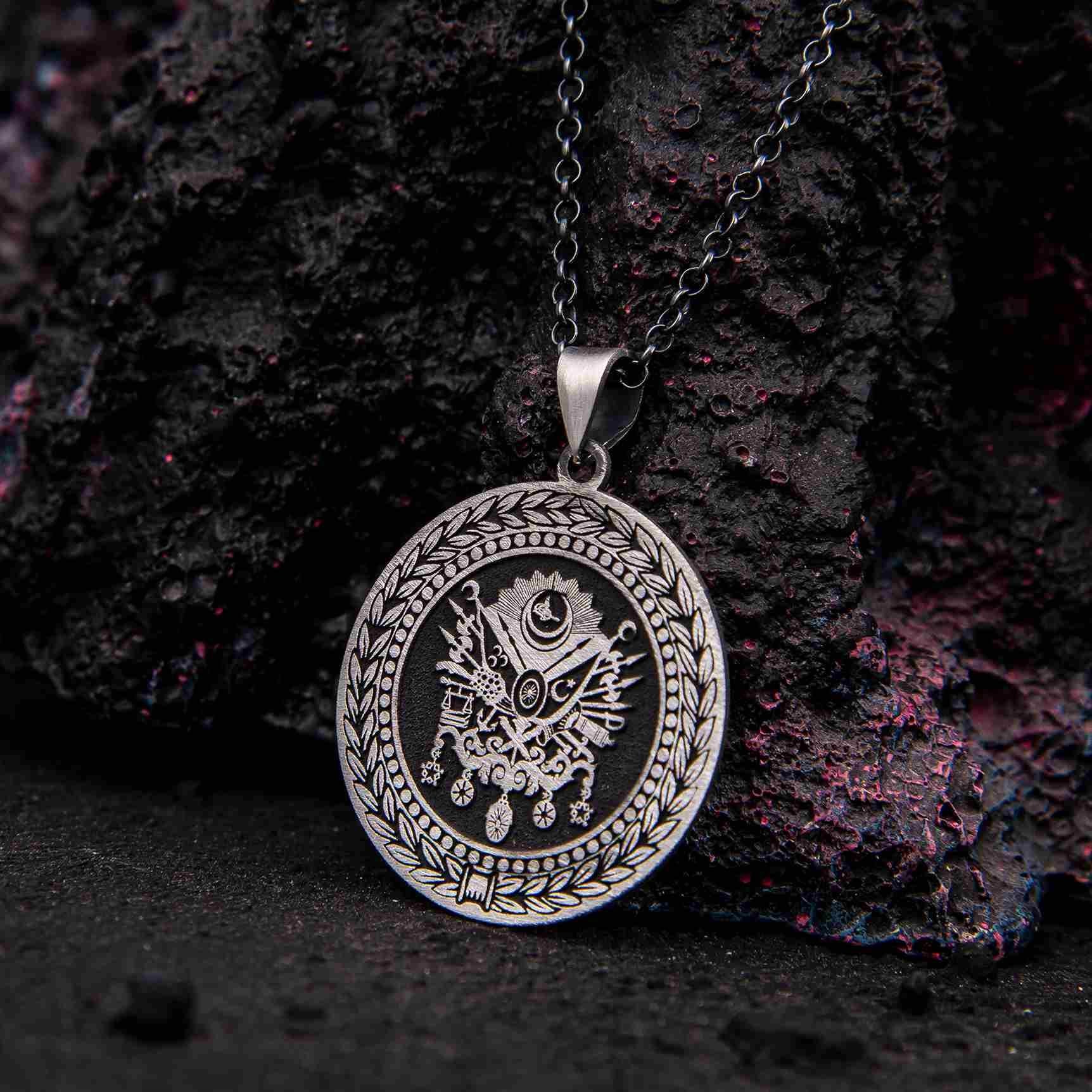Embroidered Medallion Model 925 Sterling Silver Necklace 1