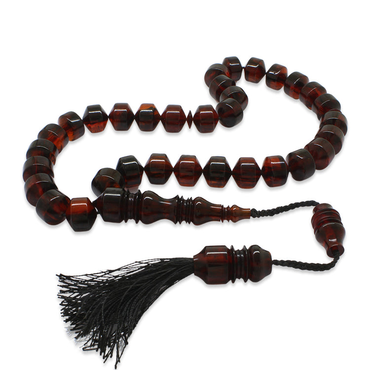 Mega Size End Dark Red Crimped Amber Rosary with Ottoman Palace Tassels