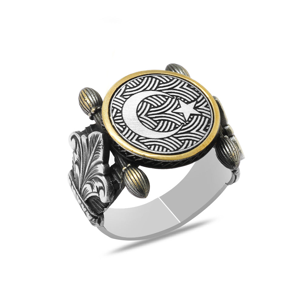 925 Sterling Silver Men's Ring with Star and Crescent Motif