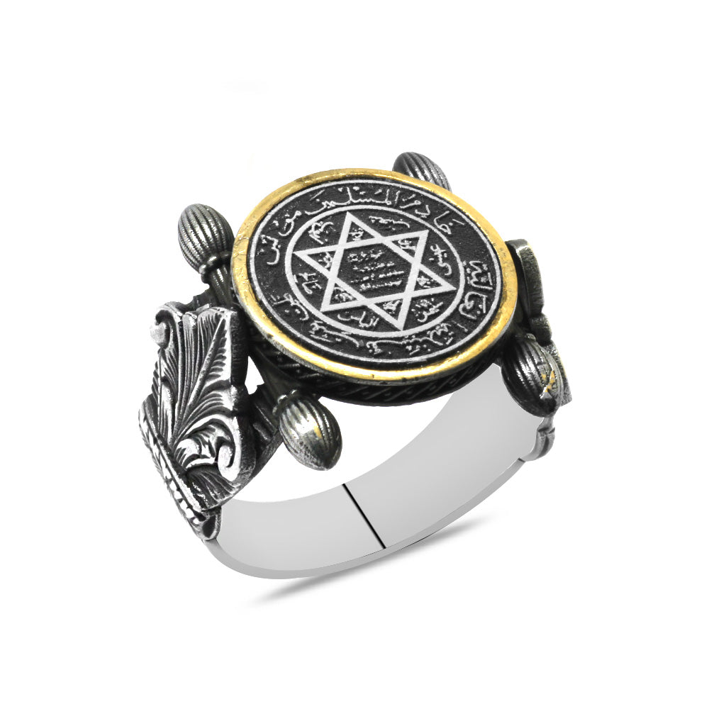 Authentic Design Seal of Solomon Embroidered 925 Sterling Silver Men's Ring