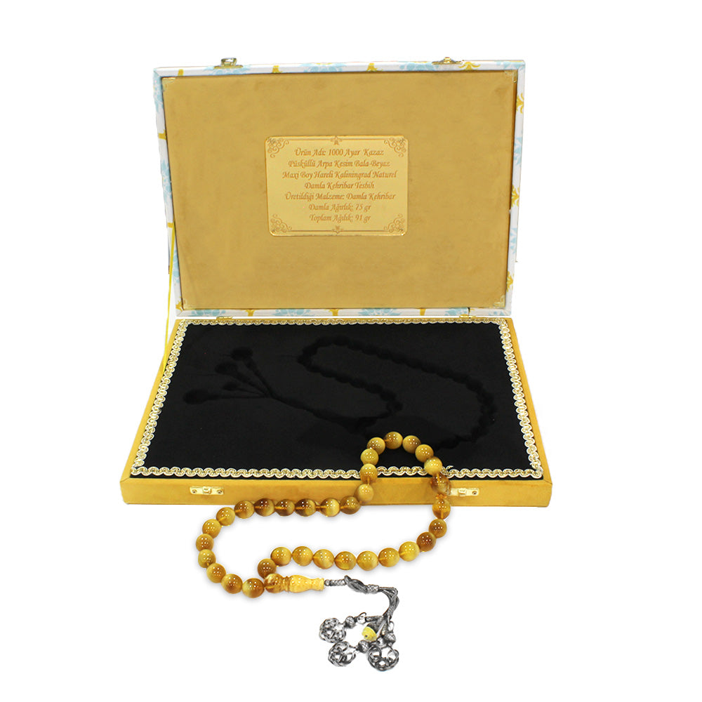 Special Premium Boxed 1000 Carat Kazaz Tasseled Maxi Size Moire Kaliningrad Natural Drop Amber Rosary