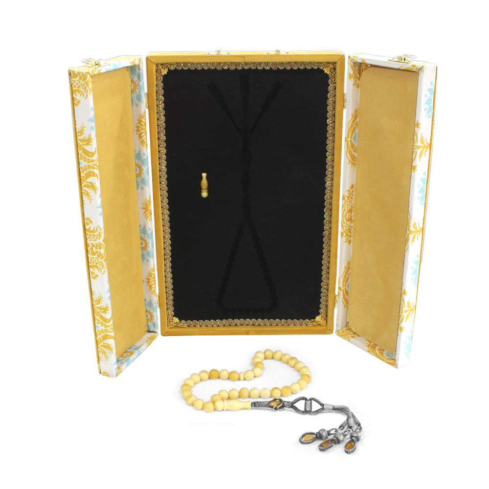 Special Premium Boxed  White-Yellow Moire Drop Amber Prayer Beads