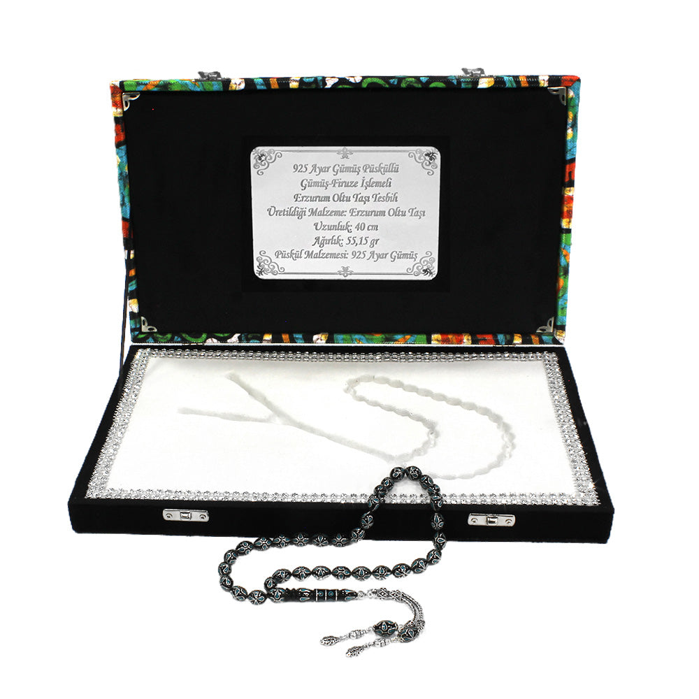 Special Premium Boxed 925 Sterling Silver Tassels  Erzurum Oltu Stone Prayer Beads