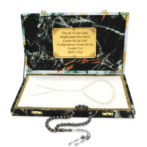 Special Premium Boxed 925 Sterling Silver Tassels Erzurum Oltu Stone Prayer Beads